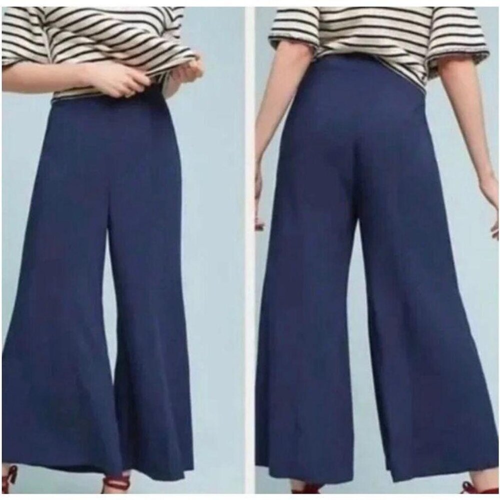 Anthropologie Maeve Dark Blue Rayon‎ High Rise Wide Leg Pants